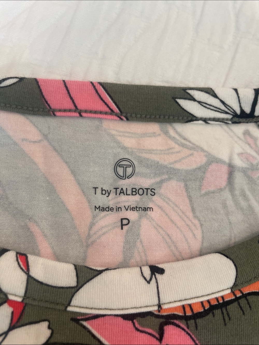 T by Talbots Olive Floral Short Sleeve Tee with Pink, Orange & White Blooms - Picture 3 of 7